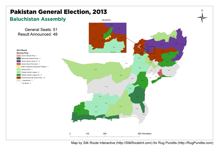 Pakistan General Election Result 2013 - Baluchistan Assembly Map