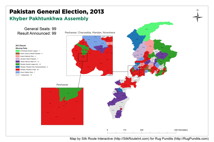 Pakistan General Election Result 2013 - Khyber Pakhtunkhwa (KPK) Assembly Map