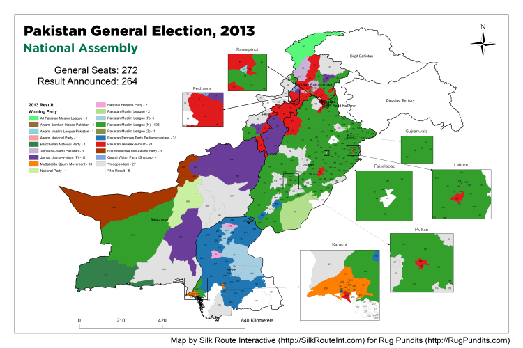 Pakistan General Election Result 2013 - National Assembly Map