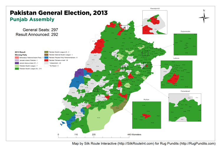 Pakistan General Election Result 2013 - Punjab Assembly Map