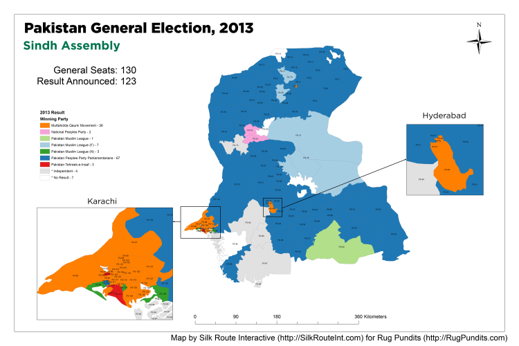 Pakistan General Election Result 2013 - Sindh Assembly Map